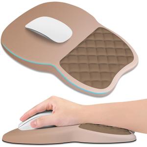 ITNRSIIET Ergonomic Mouse Pad Wrist Support with Memory Foam Massage Bulge & Non-Slip PU Base, Carpal Tunnel Pain Relief, Prevent Wrist Sweating, 12 x 8 x 1.2 inch, Soft Brown Gradient