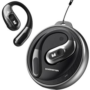 Monster Open Ear Headphones AC330, Wireless Earbuds Bluetooth 5.4 with Clear Talk, Stylish Rotating Case with Lanyard, Type-C Charging, Comfort Fit, 24H Playback, IPX5 Water Resistant, Black
