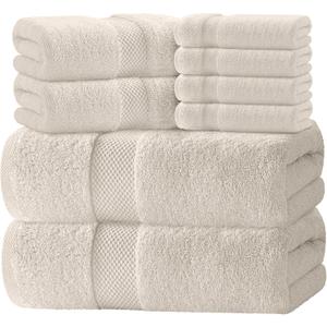 White Classic Luxury Bath Towel Set of 8 Pieces - 100% Turkish Cotton Highly Absorbent Towels for Bathroom, 2 Luxury Bath Towels 700GSM, 2 Hand Towels, 4 Washcloths, Ivory