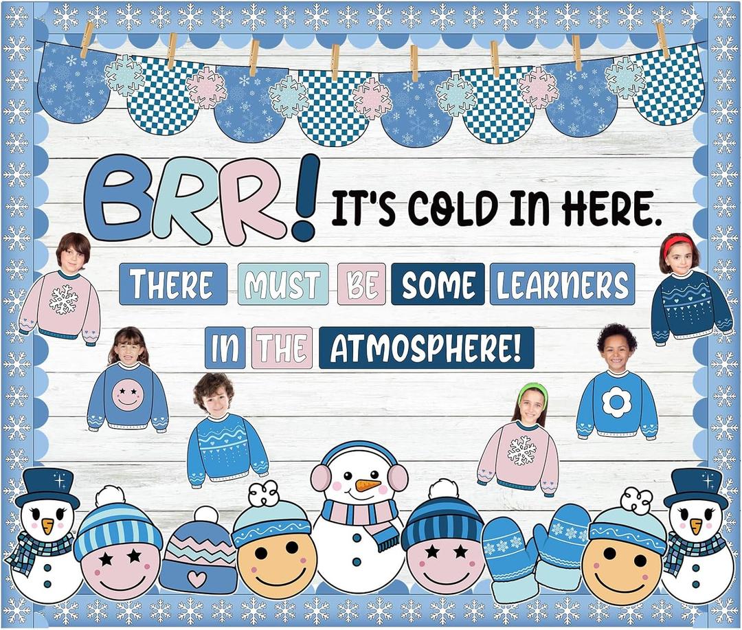 2 x Pajean Winter Bulletin Board Set Wonderland Classroom Decorations - Holiday Theme Sign Wall Cutouts Art for Office Festive Decor(Blue Winter)