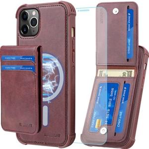 MONASAY Magwallet Case for iPhone 14 Pro Max,[Glass Screen Protector][Support Wireless Charging] Flip Folio Magnetic Leather Wallet Phone Cover with Detachable RFID Blocking Card Holder