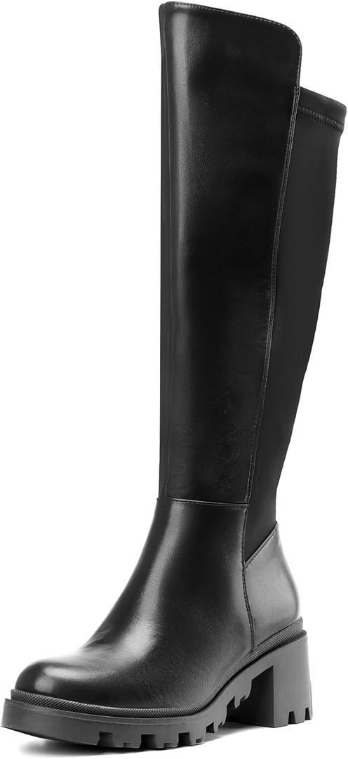 DREAM PAIRS Women's Knee High Boots, Comfortable Platform Round Toe Stretch Boots for Women (6, Black)