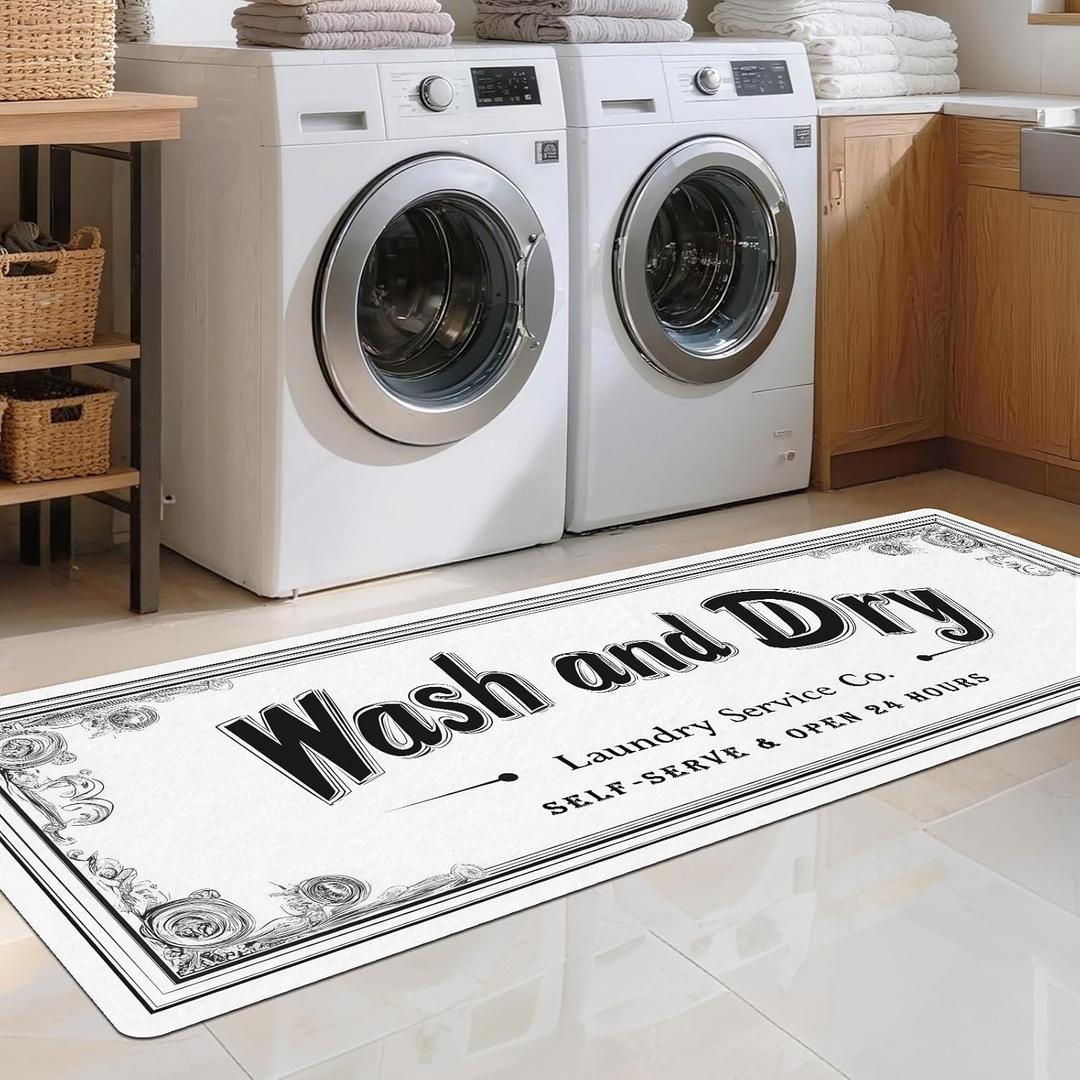 Laundry Room Rug Runner, 20"x47" Non Slip Laundry Mat Organization Washable Floor Carpet Farmhouse Decor for Kitchen Bathroom Mudroom Washroom White