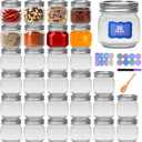 8 oz Mason Jars 30 PackSmall Glass Containers with Lids8oz Mason Jars with Lids,Canning Jars,The set includes 1 wooden spoons, 8 stickers, and a purple penIdeal for jams, spices, candy