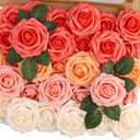 MACTING 30PCS Artificial Rose Flowers Real Touch Fake Flowers with Stem Foam Roses for DIY Wedding Bouquet Table Centerpieces Party Baby Shower Home Party Summer Mothers Day Decor,Mix Coral Series