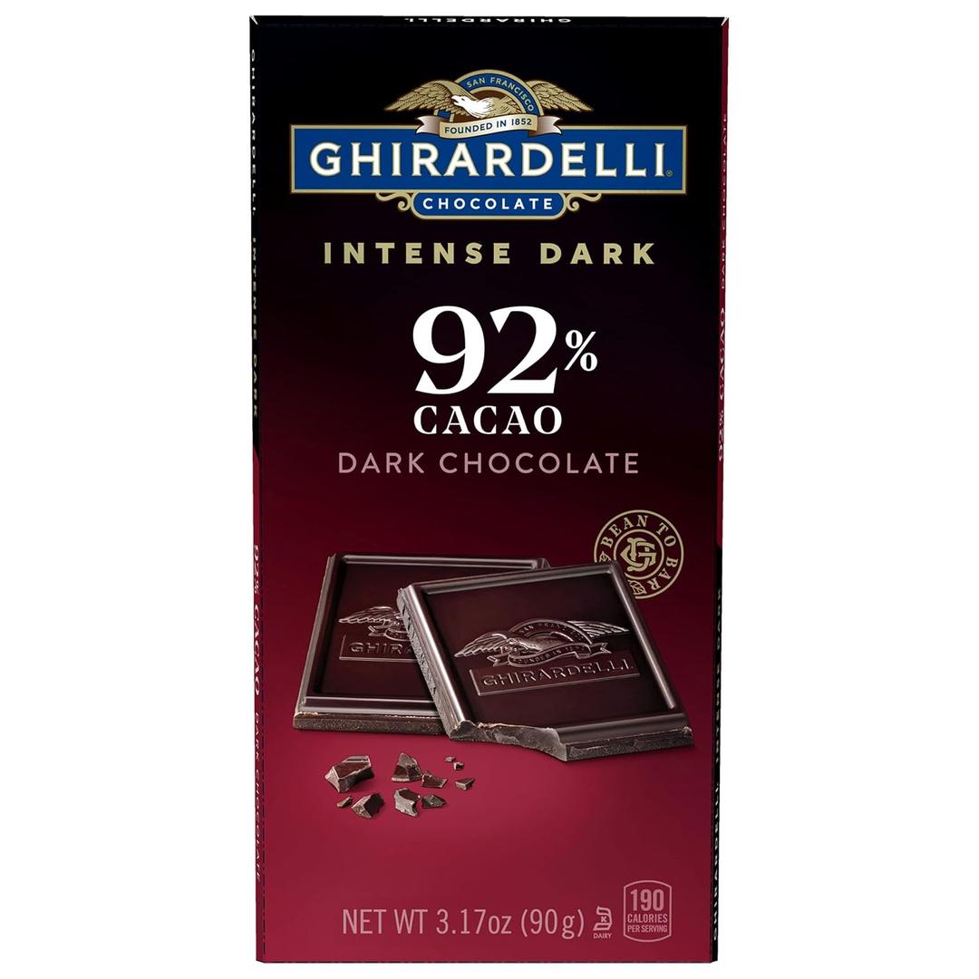 GHIRARDELLI Intense Dark Chocolate Bar, 92% Cacao, 3.17 Oz Bar (EXP 07/31/27)