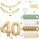 Sage Green White Gold 40th Birthday Balloons with Happy 40th Banner, Cake Topper, Foil Balloons for 40 Year Old Party Decoration