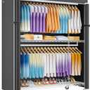 ULIFHOME P8C Max Heavy Duty Clothes Rack（With Extended Width Design） Rolling Clothing Racks for Hanging Clothes with Lockable Wheels，51.2"W x 15.8"D x 80.5"H，Load 800LBS，White Rack with Black Cover