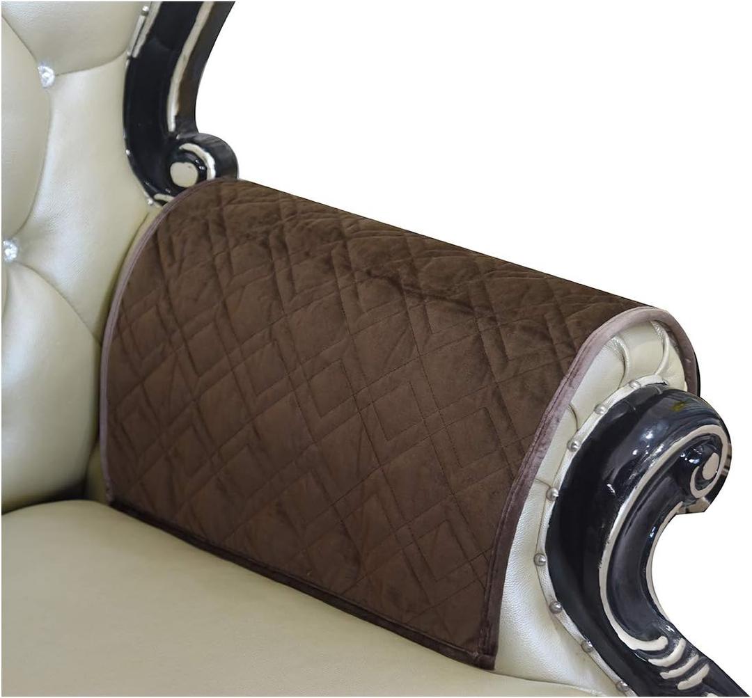 HAOMAIJIA Sofa Armrest Cover, Recliner Chair Arm Cover,Armchair Slipcover Non Slip Quilted Furniture Protector for Leather Sofa Couch (BLatte, 14 x14, 2 Pieces)