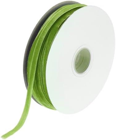 MECCANIXITY Velvet Ribbon 1/4 Inch x 50 Yard Single Face Spool Silky Velvet Fabric for Bouquets DIY Crafts Gift Wrapping Wedding Party Fresh Green