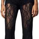RoseSeek Women's Floral Lace Sheer Mesh Flare Pants Elastic High Waisted Long Trousers XL