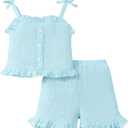 Mioglrie Toddler Baby Girl Summer Clothes Infant Outfits Cute Ruffle Sleeveless Shirt Halter Top 2 Piece Short Set 18-24M