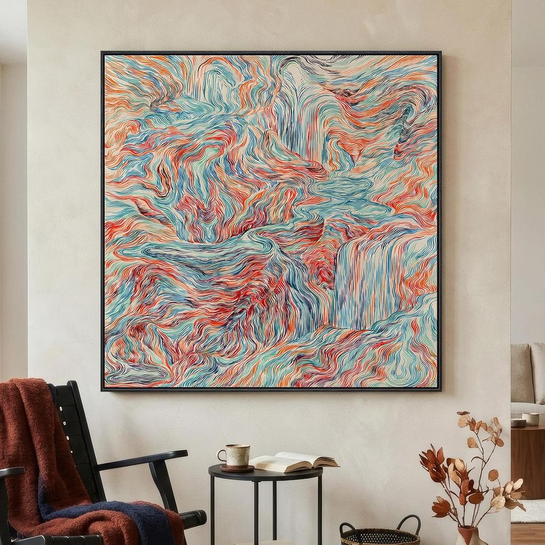 Extra Large Framed Colorful Abstract Wall Art for Living Room, Oversized Square Modern Canvas Prints Paintings, Minimalist Multicolor Big Pictures for Bedroom Dining Hallway Office Wall Decor 40x40 In