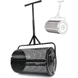 Compost Spreader 24 Inch Peat Moss Spreader with Installation Support Accessories, Metal Mesh Roller Lawn Spreader for Top Soil, Manure, Mulch, Top Dressing - Garden spreaders for lawns