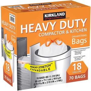 Kirkland Signature Compactor and Kitchen Trash Bags, White, 18 Gallon (70 Count)