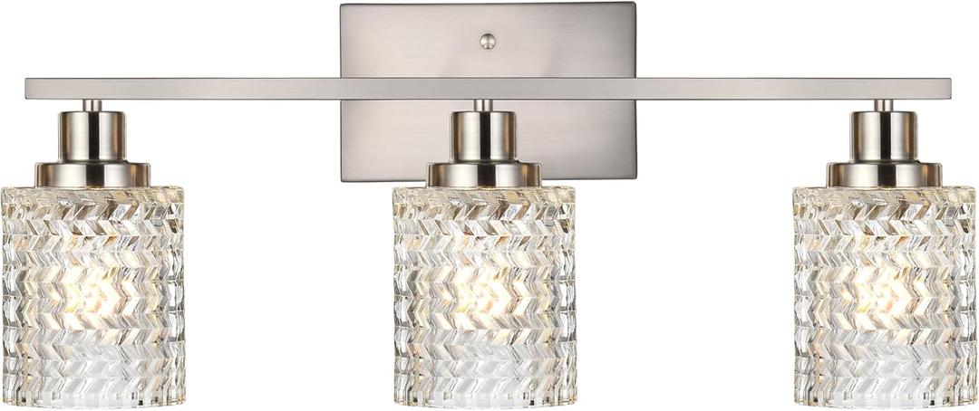 MELUCEE 3 Lights Bathroom Light Fixtures Brushed Nickel Modern Vanity Lights Indoor Wall Mounted Light with Hammered Glass Shade Suitable for Bathroom Living Room Hallway