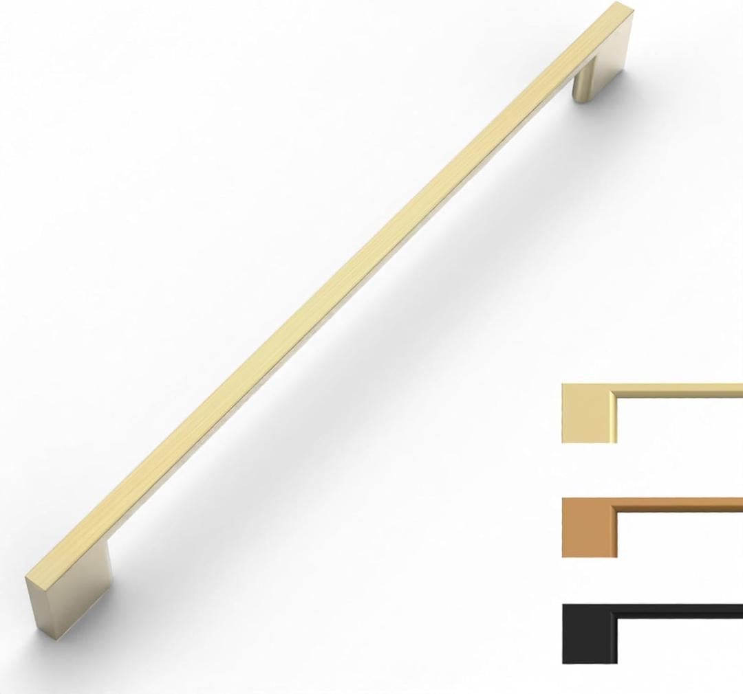 Brushed Gold Cabinet Pulls - 10 Pack, 10 Inch Handles, Brass Dresser Pulls, Kitchen Handles (10"/254MM Hole Center)