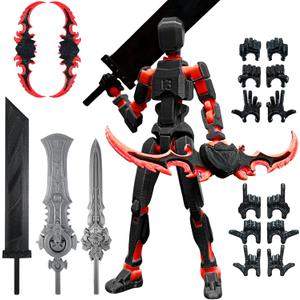 (Assembly Completed) T13 Action Figure, Titan 13 Robot Action Figure,3D Printed Dummy 13 Set,Gift for Collectors Desktop Decorations, Black Red