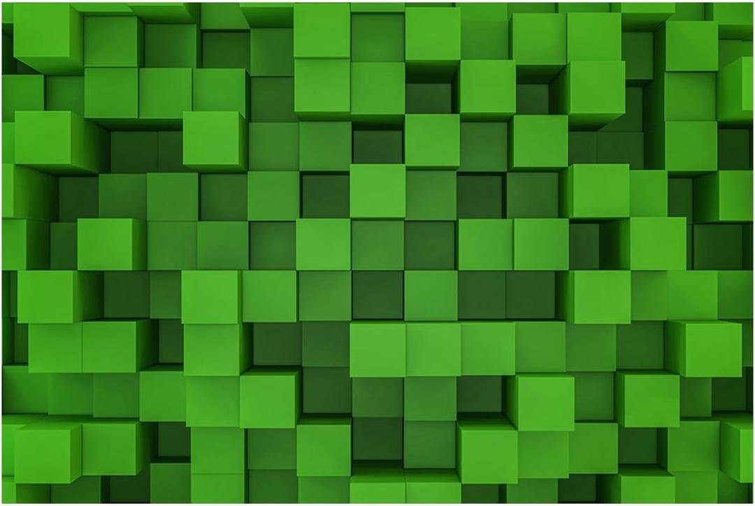 2 x 6X4FT Cube Pattern Photo Backdrop Green Square Party Photography Background Event Decoration Backdrop Cartoon Theme Birthday Party Wedding BY318