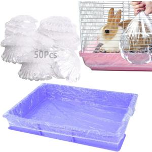 Tfwadmx 50 Pcs Disposable Rabbit Cage Liner, 35"x23" Large Clear Plastic Bunny Cage Tray Liners, Guinea Pig Toilet Film Liner Bag for Ferret, Hamster, Hedgehog, Birds and Small Animals (1 Count (Pack of 50))