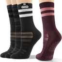2 x CS CELERSPORT Pilates Socks for Women, 4 Pairs Yoga Crew Non Slip Grip Socks for Barre Hospital Gym (S)