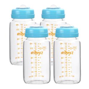Matyz Glass Breastmilk Storage Bottles, 4 Pack, 8 oz, Sturdy Glass Bottle for Milk Freezing and Baby Feeding - Large Pumping Bottle for Philips Medela Spectra Breast Pumps - No BPA (Blue Lids)