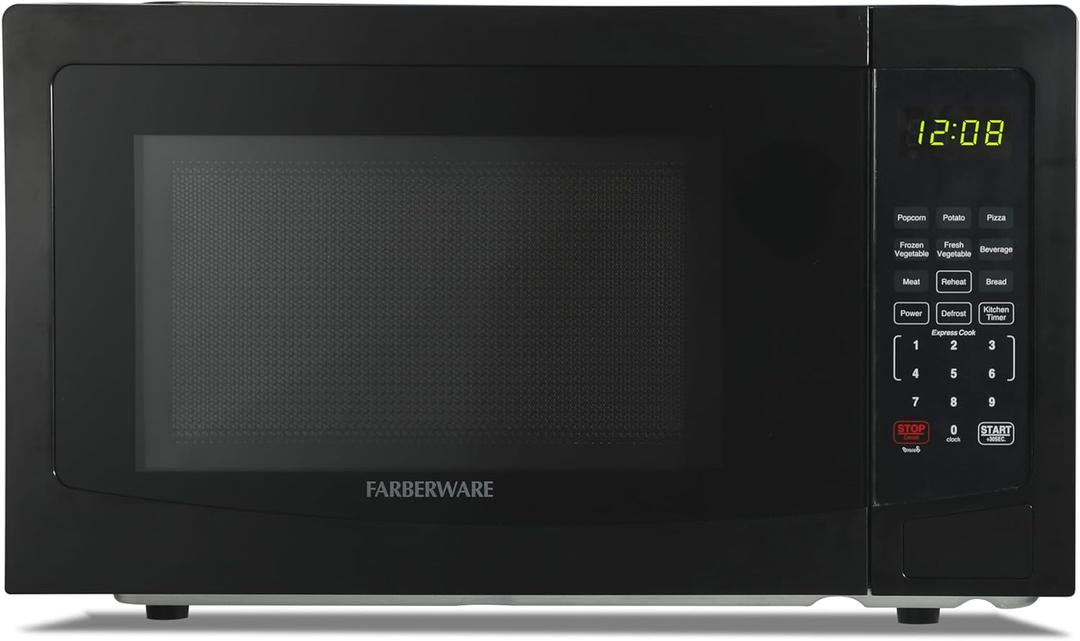 Farberware 1.1 Cu. Ft. Countertop Microwave Oven 1000 Watts Power, Auto Cook Settings, Defrost, Easy Clean and Child Safety Lock - Black