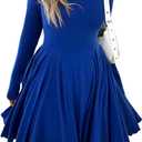 Womens Long Sleeve Casual Swing Dress  A-Line Fit and Flare Skater Dress, Stretchy Mini Dress for Fall Winter