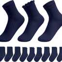 YMYDYFC 9Pack Kids Socks For Boys Girls Toddler Crew White Ruffle Socks Black Dress Sock School Uniform Cotton Seamless 3-11T (6-9 Years)