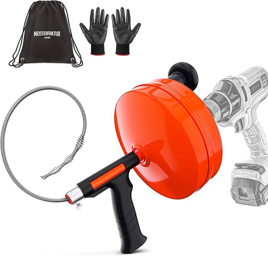 Drain Snake with Drill Attachment, Double Mode Drain Auger for Shower, Sink, Bathrom and Kitchen, w/Gloves and Storage Bag