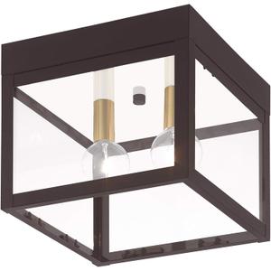 Livex 20588-07 Transitional Two Light Outdoor Ceiling Mount from Nyack Collection in Bronze/Dark Finish, 8.00 inches