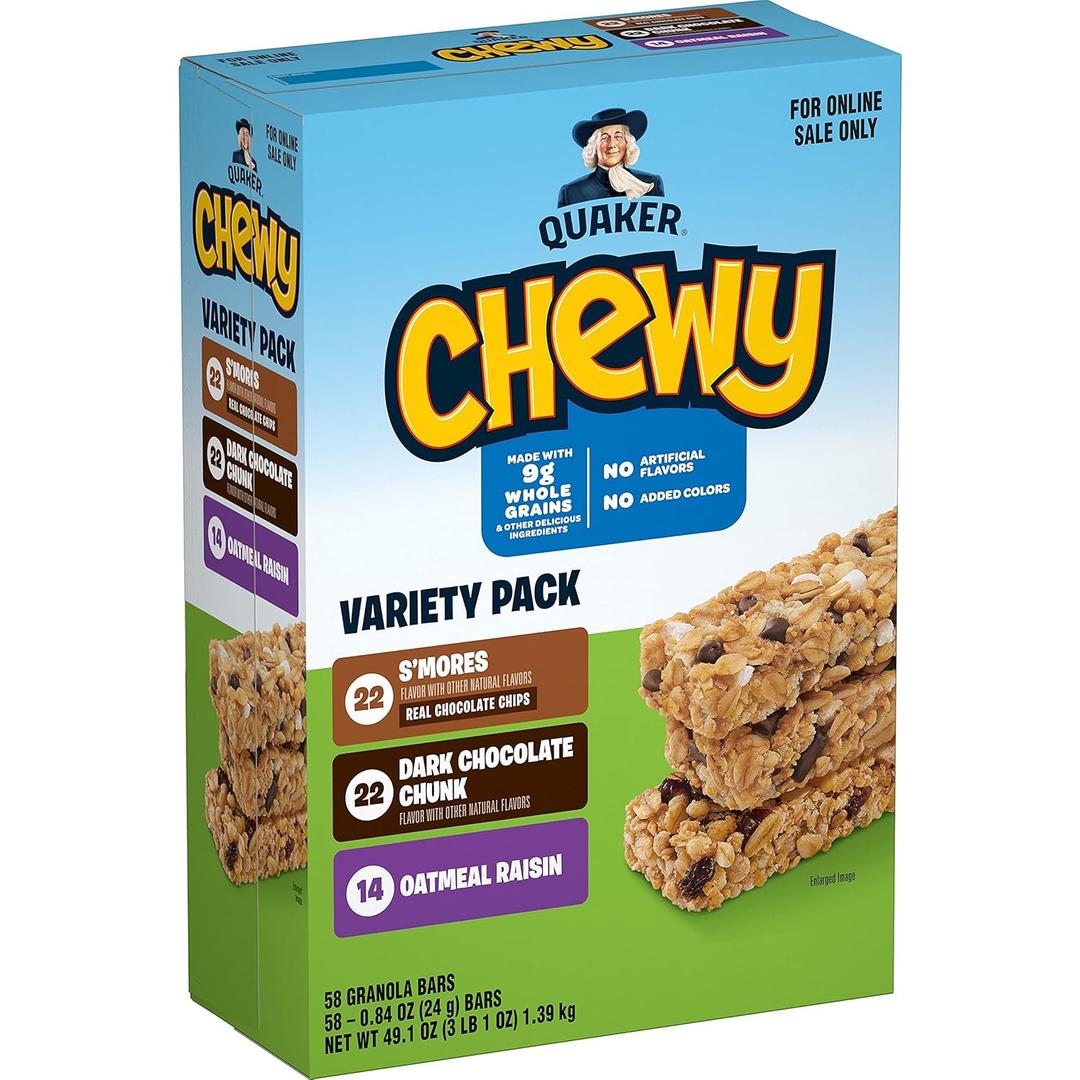 Quaker Chewy Granola Bars, 3 Flavor Back-to-School Variety Pack, 58 Count