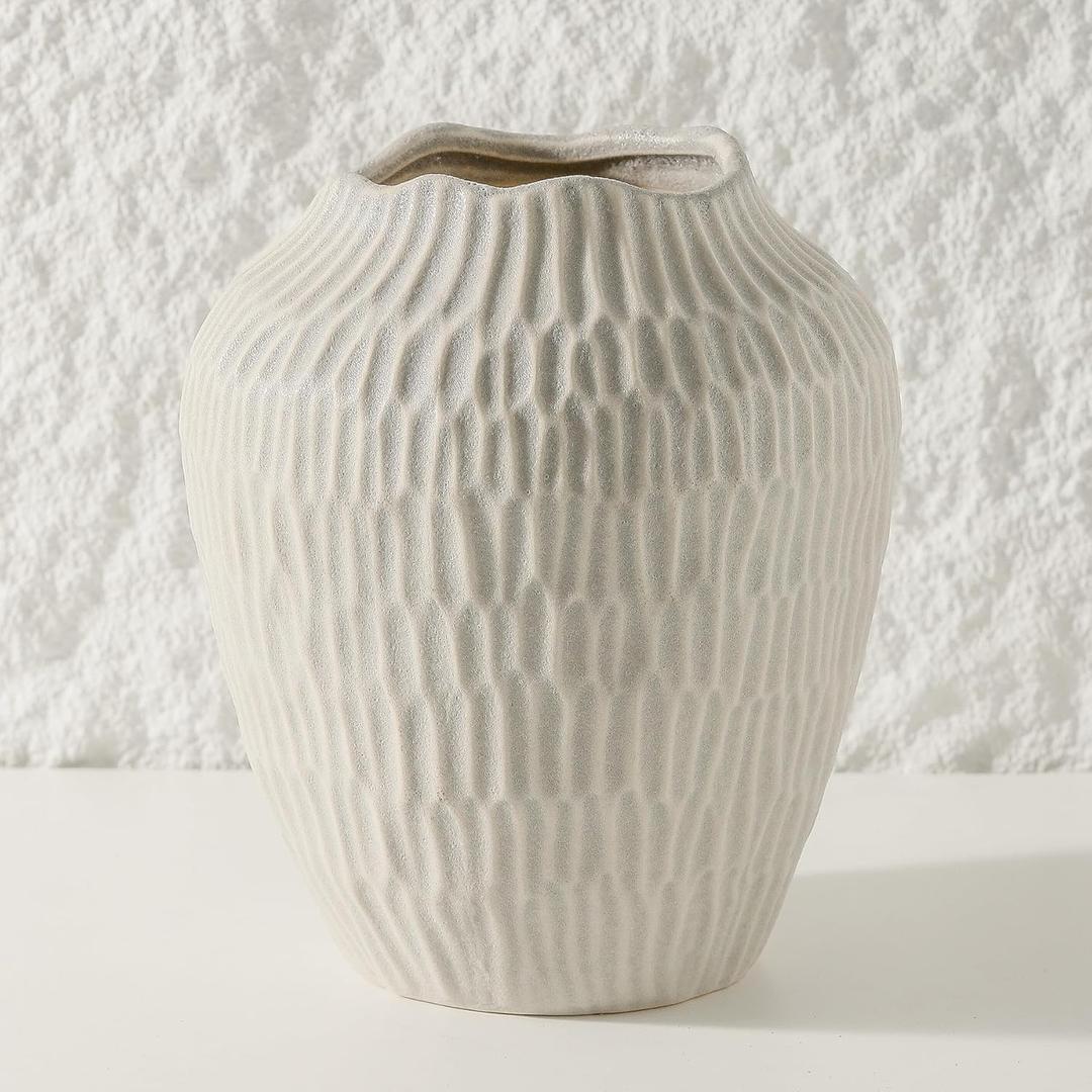 Ceramic Vase for Home Decor,7.8 Inch Flower VaseDecorative Black Vase for Pampas GrassModern Art Texture for Home Entryway Living Room Dining Table Farmhouse Office Decor-Grey.