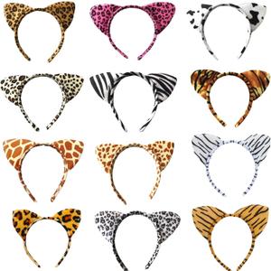 12pcs Animal Cat Ear Headbands Woodland Creatures Cosplay Forest Theme Costume Ears Headbands for Kids Party Favor Halloween Costume
