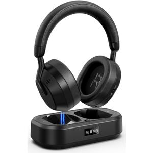 Wireless Headphones for TV with LED Display, TV Headphones Wireless for Seniors with Transmitter Charging Base, No Audio Delay Bluetooth V5.3, Plug and Play, Gift for Seniors/Hearing Impaired (Black)