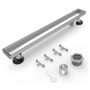 Shower Drain Offset for Bathroom: 24-Inch Brushed Nickel Linear Shower Drain with Removable Tile Insert Grate - 304 Stainless Steel Rectangular Shower Floor Drain Side Outlet with Hair Catcher