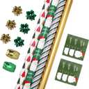 LaRibbons Christmas Wrapping Paper Set, Classic Santa & Stripe Design with Gift Bow & Ribbons & Tags, Perfect for Holiday, Party, Xmas Celebration,30 Inch X 10 Feet (4Rolls, 100 sq.ft.ttl.)