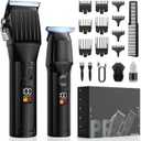 Cordless Hair Clippers for Men Beard Trimmers Kit with LED Display Rechargeable Haircut Grooming Shaver Gift for Men Women Barber Kids (Black)