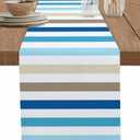 Stripes Table Runner 13x72 inch, Blue Brown Farmhouse Striped Dinning Table Runner for Farmhouse Wedding Party Barbecue Table Decor