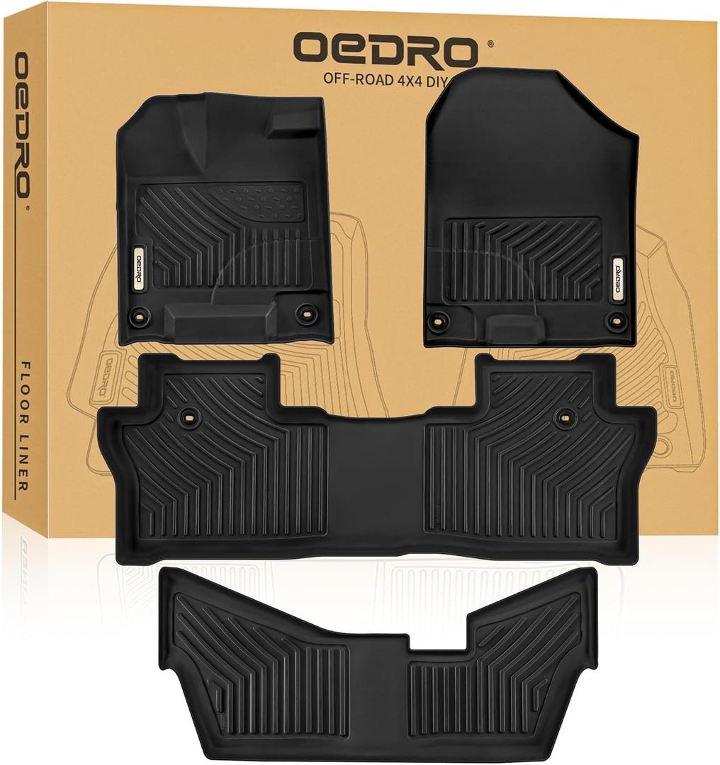 OEDRO Floor Mats for Honda Pilot 8 Passenger (No Elite Models) 2016-2022 All-Weather TPE Waterproof Floor Liners Includes 1st, 2nd and 3rd Row: Full Set Black Car Accessories