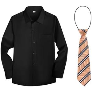 Boys Black Dress Shirt with Pocket Long Sleeve Button Down Kid Uniform Shirt with Tie Size 16
