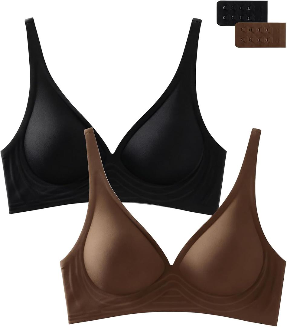 Deep V Bra Low Cut Sexy Push Up Bralettes for Women Padded Comfy Smoothing Wireless Lifting Bras Seamless Bralette (Large, Zz - Black + Brown)