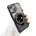 Fycyko for iPhone 14 with Mirror Kickstand Glitter Luxury Holder Stand Plated Bling Aesthetic Phone Case Shockproof for iPhone 14-Black