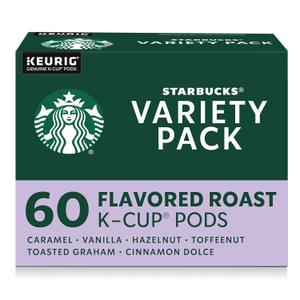 Starbucks K-Cup Coffee Pods, Flavored Hot or Iced Coffee, Variety Pack, 60 Keurig Pods (Best By: SEP 04, 2025)