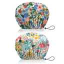2 PCS Shower Cap Reusable Waterproof Double Layer Elastic Adjustable Hair Bath Caps Cute Aesthetic for Women Girls-Flowers