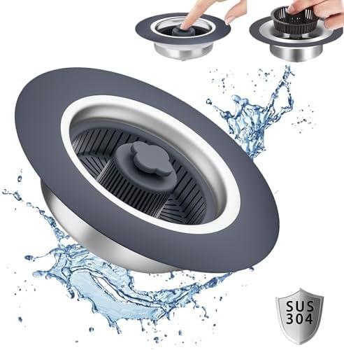 Ginbel Direct 3 in 1 Kitchen Sink Drain Strainer Stopper with Basket, Plug Pop Up 304 Stainless Steel Anti-Clogging Stoppers Combo for US Standard 3-1/2 Inch Drain, Silver 2 pack
