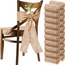 Jecery 50 Pcs Burlap Chair Bows Sashes Ribbon Pack Wedding Natural Chair Sashes 108 x 6 Inch Rustic Jute Bow Ribbon Ties for Home Anniversary Banquet Wedding DIY Party Event Decoration