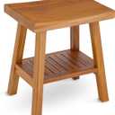 StrongTek Teak Shower Stool with Storage Shelf, 18-Inch Pre-Oiled Teak Wood Bath Seat Bench, Ergonomic Curved Seat, Easy Assembly, Water-Resistant, 350 lbs Capacity, Ideal for Bathroom, Spa & Home Use (Natural)