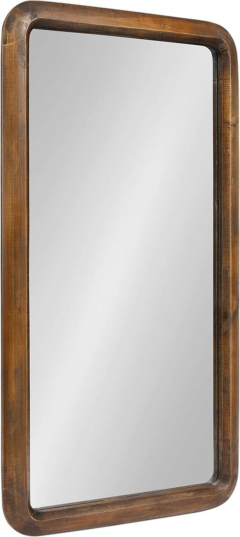 Kate and Laurel Pao Modern Rounded Rectangular Wall Mirror, 17 x 32, Walnut, Decorative Mid-Century Tall Wood Mirror with Radius Corners for Vertical or Horizontal Display