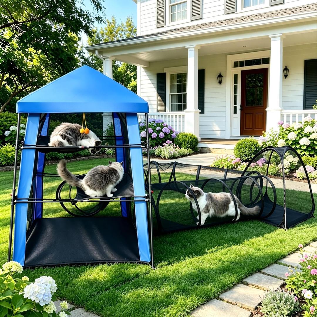 CypherX Extra Large Catio Outdoor Cat Enclosure Pop Up Playpen Tunnel Tent 129''L x 57''W x 49.2''H